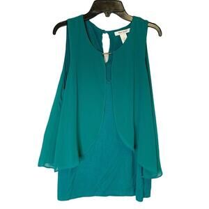 WHBM Women's Teal Keyhole Neckline Sleeveless Layered Blouse Small Tank‎ Career